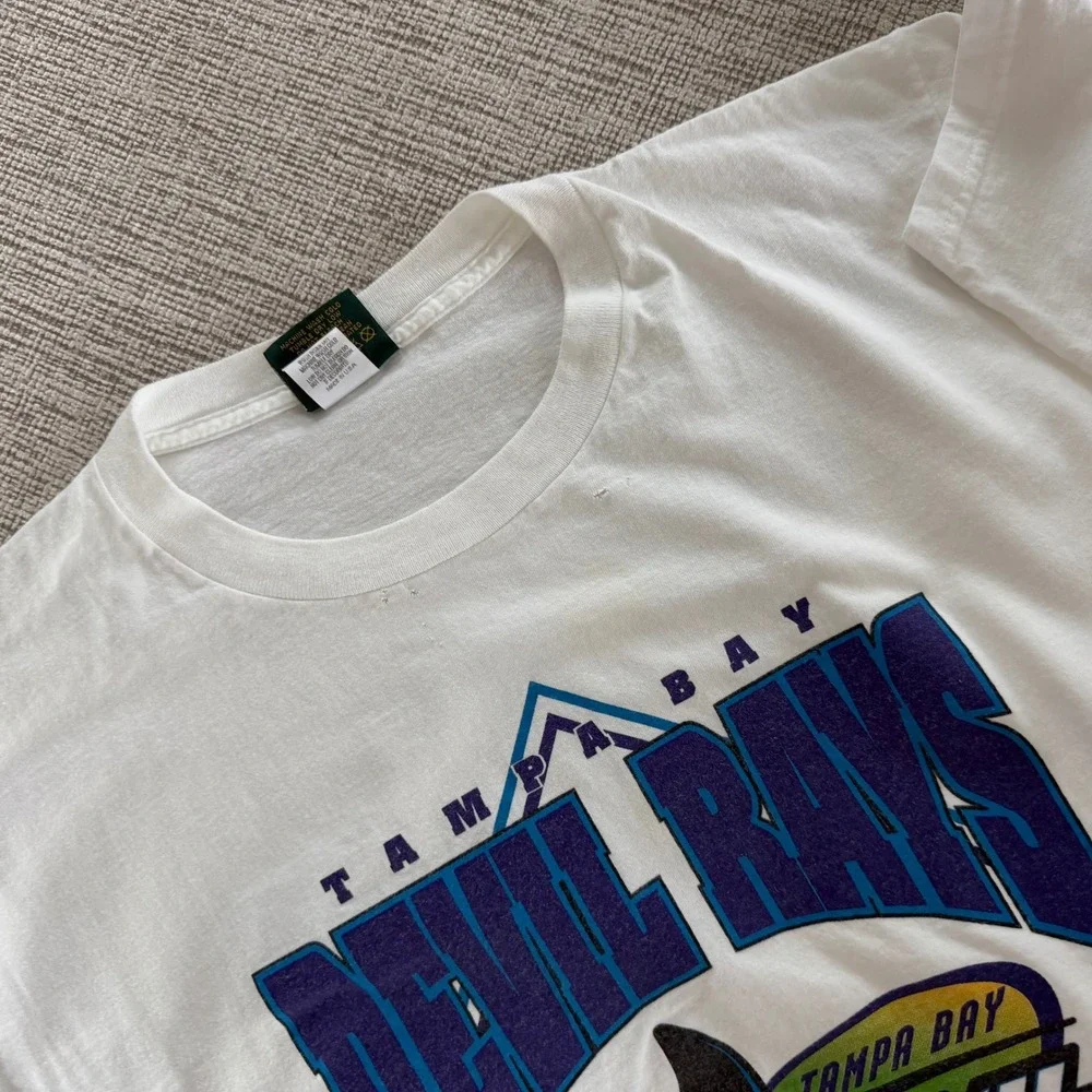 Vintage 1995 Tampa Bay Devil Rays Nutmeg T-Shirt XL‎ White MLB Single Stitch USA